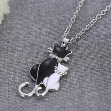 Family Double Black and White Cat Pendant Necklaces for Women Mom Daughter