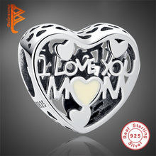 BELAWANG 100% Real 925 Sterling I LOVE YOU MOM Enamel Heart Charm Beads fit