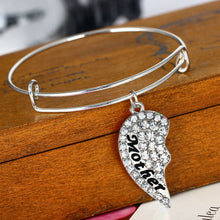 Charm Heart Red Pink Blue Clear Crystal Mother Daughter Pendant Bangle Brac