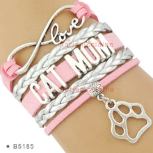 (10 PCS/lot) Infinity Love Cat Mom Leather Wrap Bracelets Multilayer Cat Mo