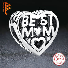 Mother's Day 925 Sterling Silver Best MOM LOVE Heart Gold Color Beads Fit O