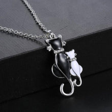 Family Double Black and White Cat Pendant Necklaces for Women Mom Daughter