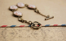 Novelty Red Cherry Flowers Print Glass Cabochon Bracelets for Best Friends
