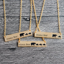 Mama Bear Tag Engraved Animal Pendant Necklace Gold Silver Mother Kids Love