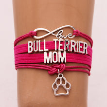 Infinity Love Bull Terrier Mom Bracelets Dog Paw Charm Wax Leather Braided