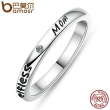 BAMOER 925 Sterling Silver Stackable Heart ,Crown ,Selfless Mom Ring for Wo
