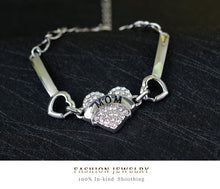 Mom Letters Bracelets For Mother's Day Silver Crystal Rhinestone Heart Char
