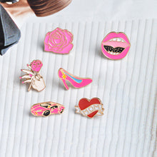 6 pcs Metal Enamel Cartoon Pins Set Sports car Rose Flower Shoes Mouth Hear