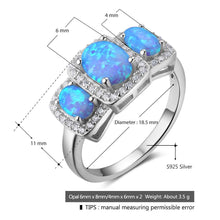 Luxury Cubic Zirconia & Oval Blue Opal Stone Women Rings Real Pure 925 Ster