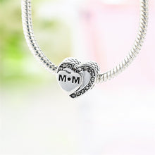AZIZ BEKKAOUI Crystal Double Heart Love Mom Beads Fit Pandora Bracelet Big