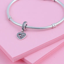 925 Sterling Silver Crystal Heart Shape Letter Mom Charms Beads European DI