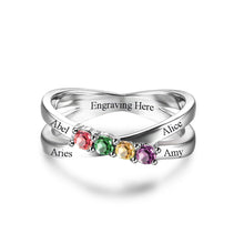 Family & Friendship Ring Engrave Names Custom 4 Birthstone 925 Sterling Sil