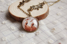 Fashion Two Lady Deers Necklace Mom Child Necklace Bronze Oliver Leaf Long