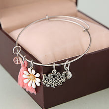 Adjustable Bangle Mom Engraved Heart Love Sunflower Tassel Beads Charms Ban