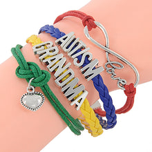 Unisex Handmade Letter Autism Silver Pendant Love Heart Woven Charm Bracele