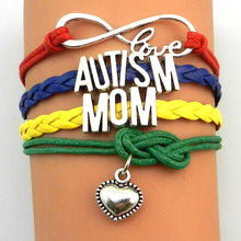 Unisex Handmade Letter Autism Silver Pendant Love Heart Woven Charm Bracele