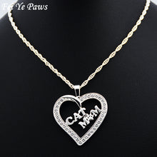 Fei Ye Paws Silver Color Crystal Zircon Cat Mom Heart Pendant Necklaces Cat