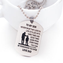 Stainless Steel Mom Dad Son Tag Engraved Pendant Necklace Silver Mother Fat