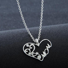 Fashion Austrian Crystal Heart Mom Pendant Necklace for Women Silver Chain