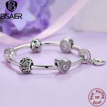 BISAER Original 925 Sterling Silver Heart Bangles & Bracelets Mom Pendant,P