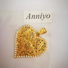 Anniyo Heart Pendant Necklaces for Women,Africa Necklace W/Stone,Arab Jewel