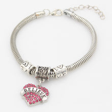 Family Mom Sister Daughter Crystal Heart Bracelet Silver Color Pink Rhinest