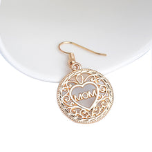 Wholesale Hollow Round Flower Filigree Hanging Earrings Heart Letter Mom Dr