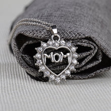 OMENG  Korean Mother  Love "Mom" Crystal Heart Pendant Necklace Mother's Da