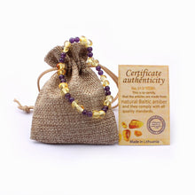 EAST WORLD Natural Amber Bracelets Anklet with Natural Amethyst Rose Quartz