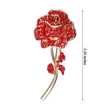 Poppy Flower Brooch Pin Red Rhinestone Gift Remembrance Mothers Day Jewelry