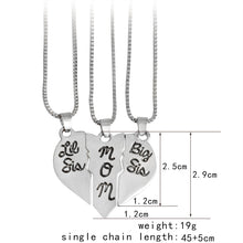 QIHE JEWELRY 3pcs Hand Stamped "little sis mom big sis" Broken Heart Shaped