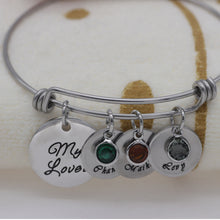 My Love Silver Bangles Custom Names & Birthstone Gift for Mom and Kids Fami