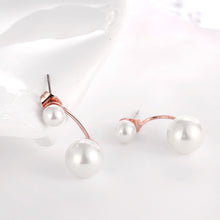 2017 New arrivals double pearl white pearl drop earrings rose gold hot sale