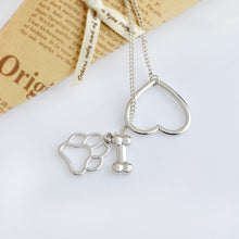 Hollow Heart Dog Paw Bone Pendant Necklace Silver Love Animal Necklaces For