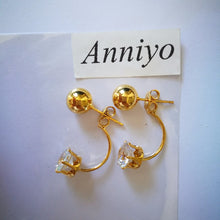 Anniyo Ball Earrings for Women/Girls Gold Color Crystal Stone Bead Earring