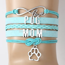 Drop shipping Infinity Love Pug Mom Bracelet & Bangles Dog Paw Charm Handma