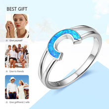 Female Letter C Design Blue Opal Stone Ring Women Authentic 925 Sterling Si