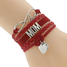 Infinity Love Mom Heart Charm Leather Handmade Bradied Cord Bracelet Can As