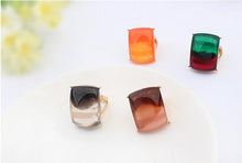 Vintage Yellow Black Square Design Resin Big Stone Ring Women Wedding Rings