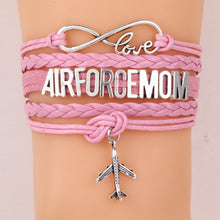 (10pcs/lot) Infinity Love AIRFORCE MOM Bracelet Airplane Charm Leather Rope