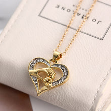 XIAOJINGLING Diamante Love Heart Hand In Hand Pendant Crystal Rhinestone Ne