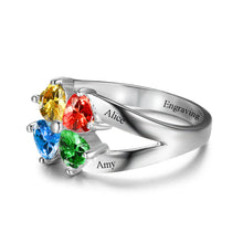 Anniversary Family Ring Engrave Name Custom 4 Birthstone Ring 925 Sterling