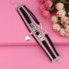 Infinity Love pitbull mom bracelet dog pet paw charm leather bracelets & ba