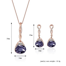 Rose Gold Color Chain Necklace Pendant Drop Earrings Jewelry Set Purple Col