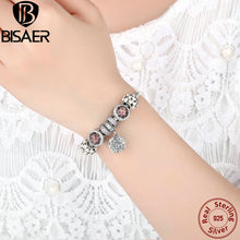 Genuine 925 Sterling Silver Snake Charm Bracelet & Bangle With Love Mother