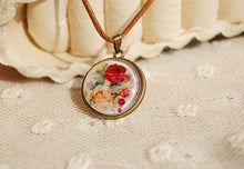 Baroque Style Rose Flower Print Necklace Leather Long Necklace Mothers Day