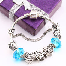 BAOPON Silver Heart Bracelets For Women With Blue Crystal & Glass Murano MO
