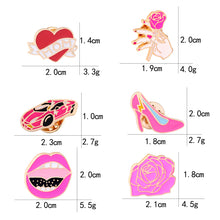 red pink rose Enamel Pin Set hand mouth lips High heels car heart pins and