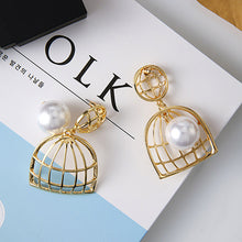 Mom New Korean Simulated Pearl Cage Earrings for women Big Hollow cage earr