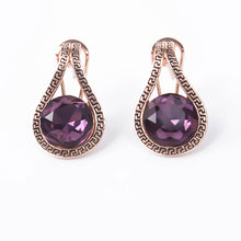 Retro Purple Austrian Crystal Gold color Pendant Drop Earrings Jewelry Sets